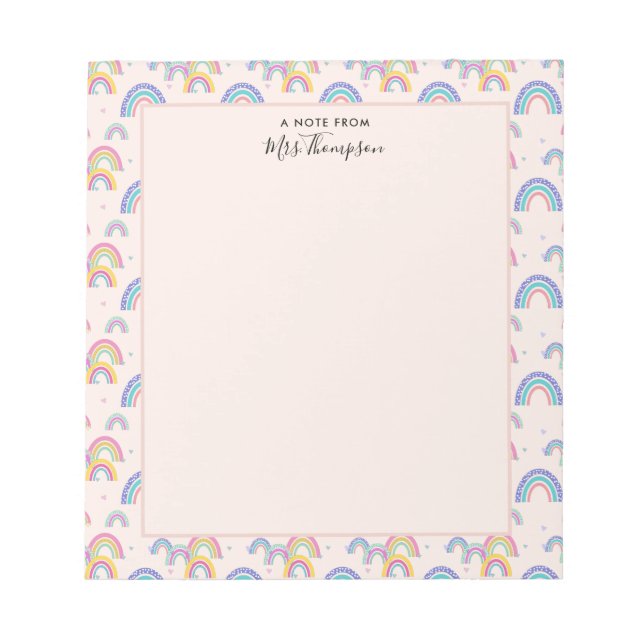 Niedliches Boho Blush Pink Rainbow Herz Notepad Notizblock (Vorderseite)