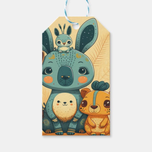 Niedliches Boho-Blütenkaninchen rund um die Uhr Geschenkanhänger (Vorderseite)