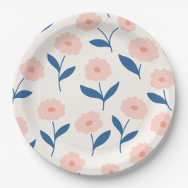 Niedliches Boho Chic Pink-Blume-Muster Pappteller