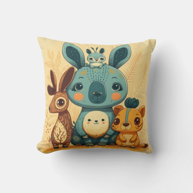 Niedliches boho florales Kaninchen Kissen (Vorderseite)