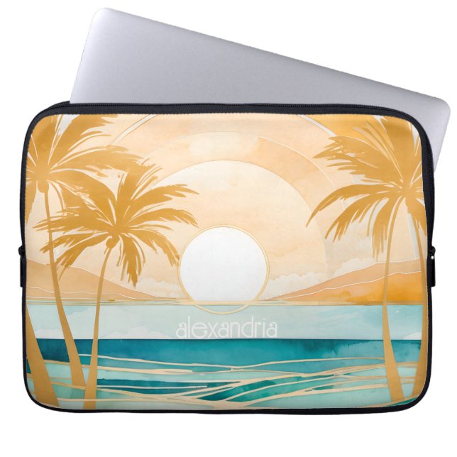 Niedliches Boho Gold Abstrakt Beach Landschaft mit Laptopschutzhülle (Vorderseite)