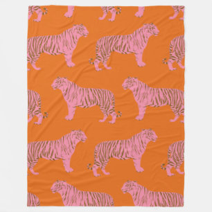 Niedliches Boho Orange und rosa Tiger Art Muster Fleecedecke