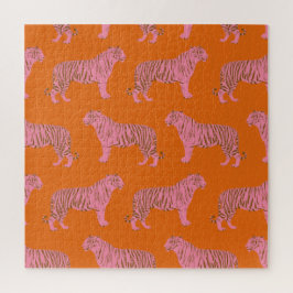 Niedliches Boho Orange und rosa Tiger Art Muster Puzzle
