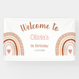 Niedliches Boho Rainbow Girl's 1. Geburtstagswillk Banner