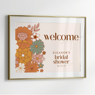 Niedliches Boho Retro Floral Brautparty Begrüßungs Poster