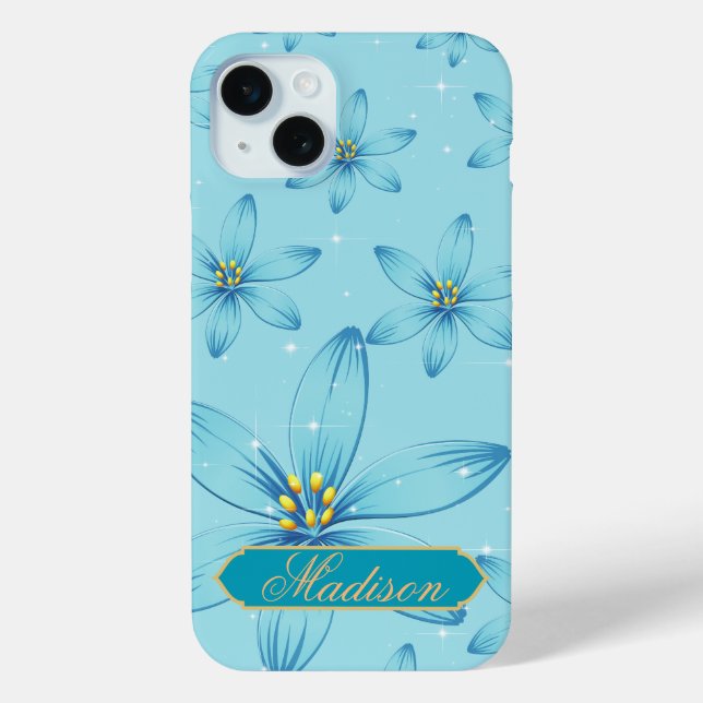 Niedliches boho Retroglühen Personalisiert blaues  Case-Mate iPhone Hülle (Rückseite)