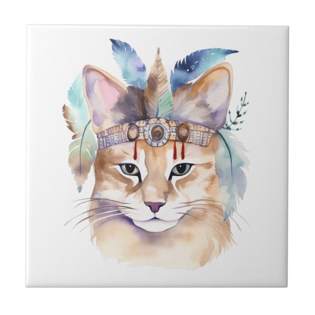 Niedliches boho Wasserfarbe hippie Katzendesign Fliese (Vorderseite)