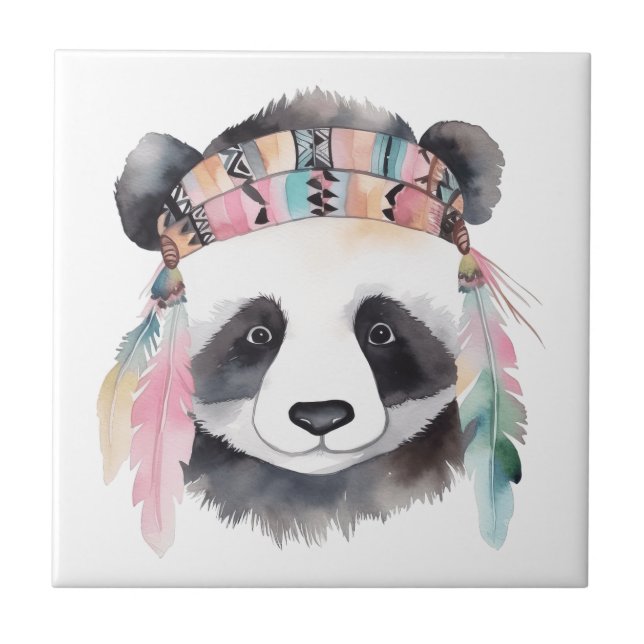 Niedliches boho Wasserfarbe Hippie Panda Design Fliese (Vorderseite)