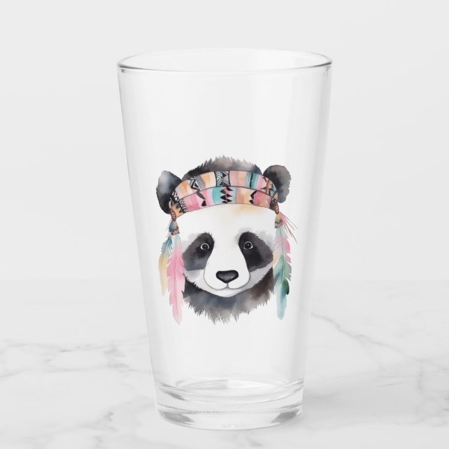 Niedliches boho Wasserfarbe Hippie Panda Design Glas (Vorderseite)