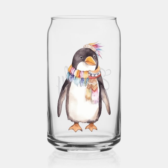 Niedliches boho Wasserfarbenpinguin-Design Dosenglas (Vorderseite)