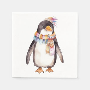 Niedliches boho Wasserfarbenpinguin-Design Serviette