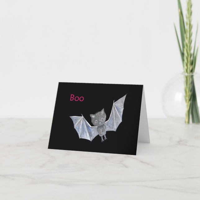 Niedliches Boo Funny Adortable Bat Halloween Karte (Vorderseite)