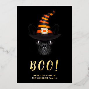 Niedliches Boo Halloween Foto Gold Folien Feiertagskarte