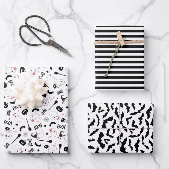 Niedliches Boo Spooky Ghost Halloween Pink Girl Geschenkpapier Set (Vorderseite)