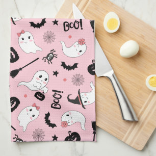 Niedliches Boo Spooky Ghost Halloween Pink Girl Geschirrtuch