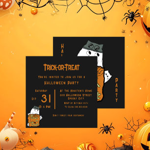Niedliches Boo - Trick oder Treat Halloween-Party Einladung