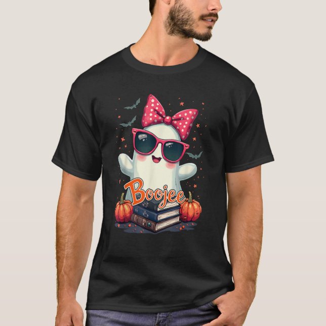 Niedliches Boojee Ghost mit Büchern T-Shirt (Vorderseite)