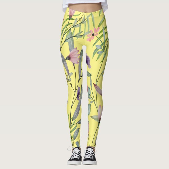 Niedliches botanisches Kleinfolienwerk gelb Leggings (Vorderseite)