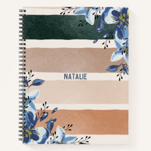 Niedliches botanisches Monogramm Adorable blue flo Notizbuch