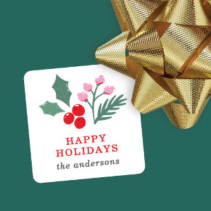 Niedliches Botanisches Rotes Rosa Weihnachtsfest P Quadratischer Aufkleber
