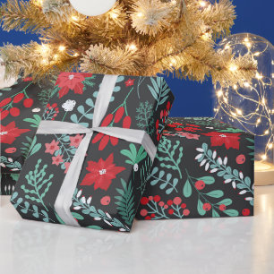 Niedliches botanisches Weihnachtsmuster - Poinsett Geschenkpapier