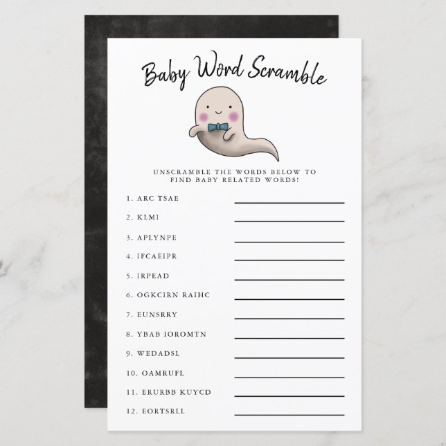 Niedliches Boy Ghost Baby Word Scramble Game (Vorne/Hinten)