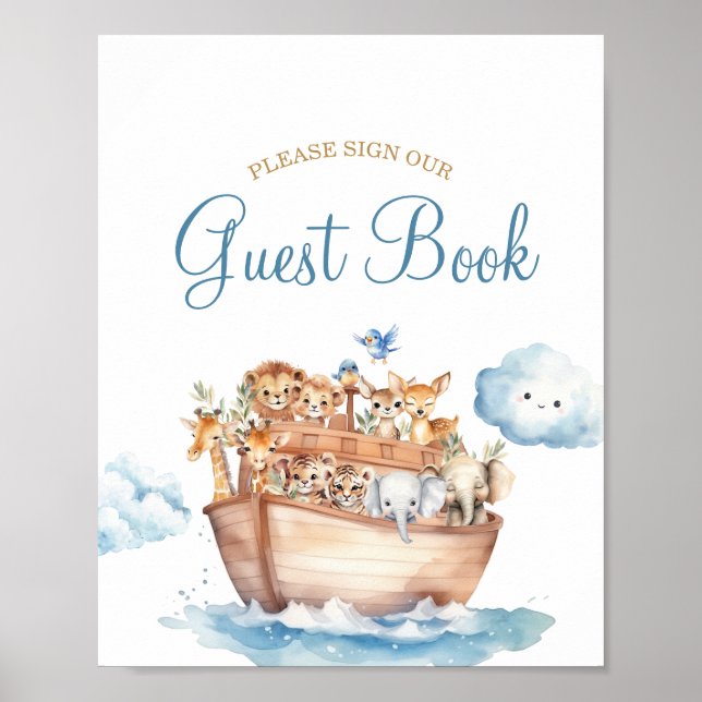 Niedliches Boy Noah's Ark Baby Shower Gästebuch (Vorne)