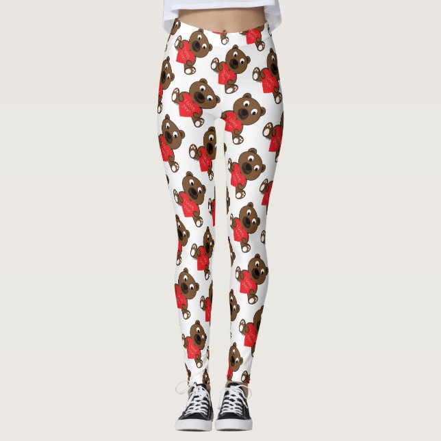 Niedliches braunes Bärenherz Liebe Ihr Valentinmus Leggings (Vorderseite)