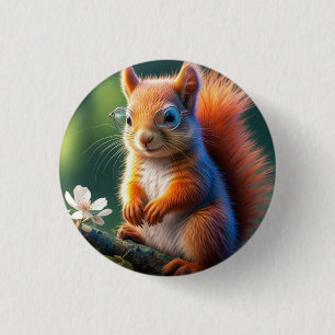Niedliches braunes Eichhörnchen auf dem Zweig Button