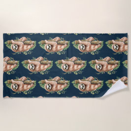 Niedliches braunes Faultier & tropische Blätter Wa Strandtuch