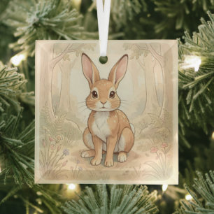 Niedliches braunes Kaninchen in einem Wald Ornament Aus Glas