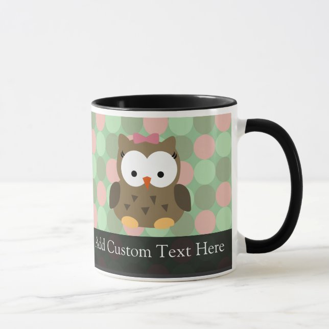 Niedliches braunes Owl mit rosa Bow Tasse (Rechts)