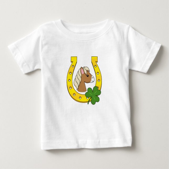 Niedliches braunes Pferd mit Goldener Pferdeschuh, Baby T-shirt (Vorderseite)