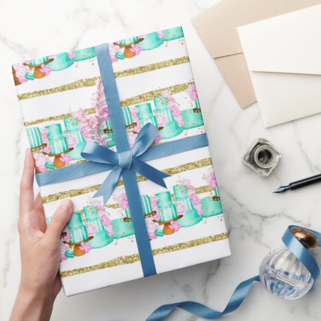 Niedliches Brautparty Hochzeitskuchen gefliest Geschenkpapier (Schenken)