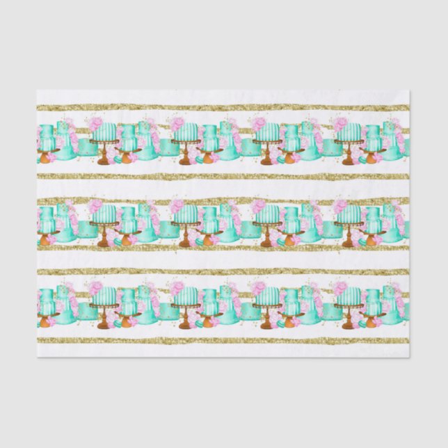 Niedliches Brautparty Hochzeitskuchen gefliest Seidenpapier (Vorderseite)