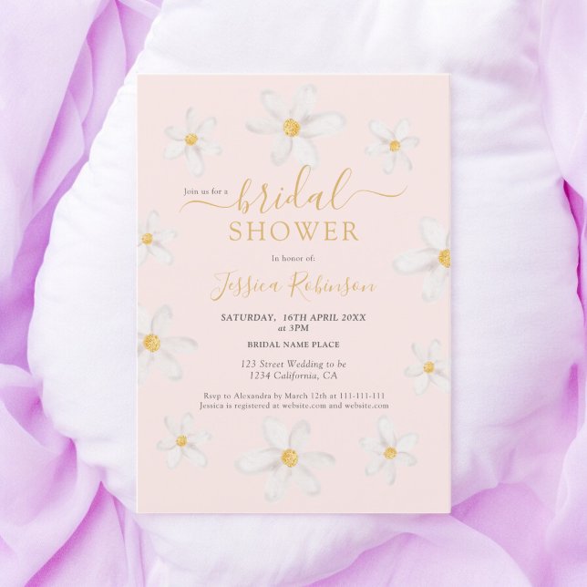 Niedliches Brautparty mit Blume Einladung (Cute gold flower daisy watercolor bridal shower invitation)
