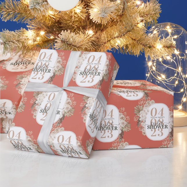 Niedliches Brautparty mit Blumenrahmen | Datum Geschenkpapier (Feiertage)