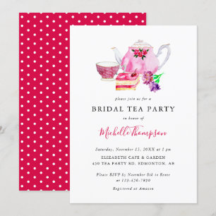 Niedliches Brautparty Tee Party Pink Teekanne Scri Einladung