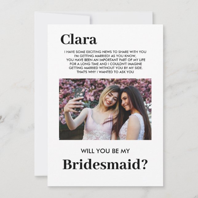 niedliches Bridesmaid-Foto, werden Sie mein Dankeskarte (Vorderseite)