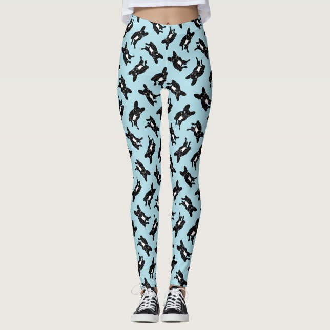Niedliches brindle Frenchie in der schwarzen u. Leggings (Vorderseite)