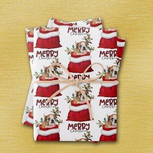 Niedliches Brown Bulldog Welpe in Holiday Gift Bag Geschenkpapier Set