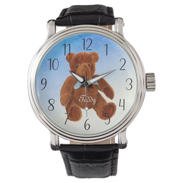 Niedliches Brown Teddy Bear Wasserfarbenspiel Armbanduhr (Vorderseite)