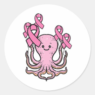 Niedliches Brustkrebs-Bewusstsein für rosa Octopus Runder Aufkleber