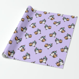 Niedliches Bubble Tee & Unicorn Geschenkpapier