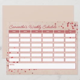 Niedliches Budget Girly Pink Stars Wochenplan