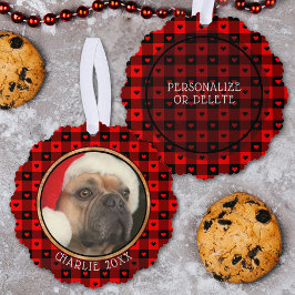 Niedliches Buffalo Kariert Hearts Custom Dog Weihn Ornament Karte