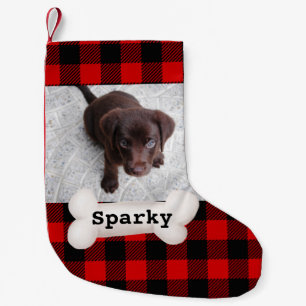Niedliches Buffalo Kariert Hunde Foto nach Maß Kleiner Weihnachtsstrumpf