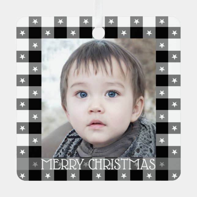 Niedliches Buffalo Kariert mit Sternen Individuell Ornament Aus Metall (Vorderseite)