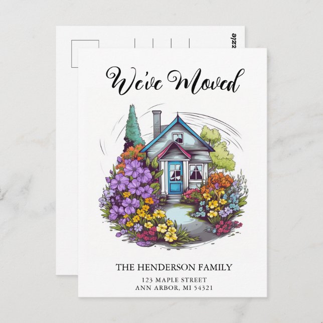 Niedliches Bungalow House Ankündigung von Zuhause  Postkarte (Vorne/Hinten)