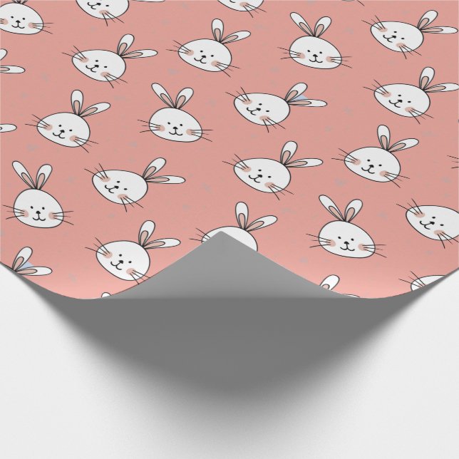 Niedliches Bunnies-Muster in Rosa Geschenkpapier (Ecke)